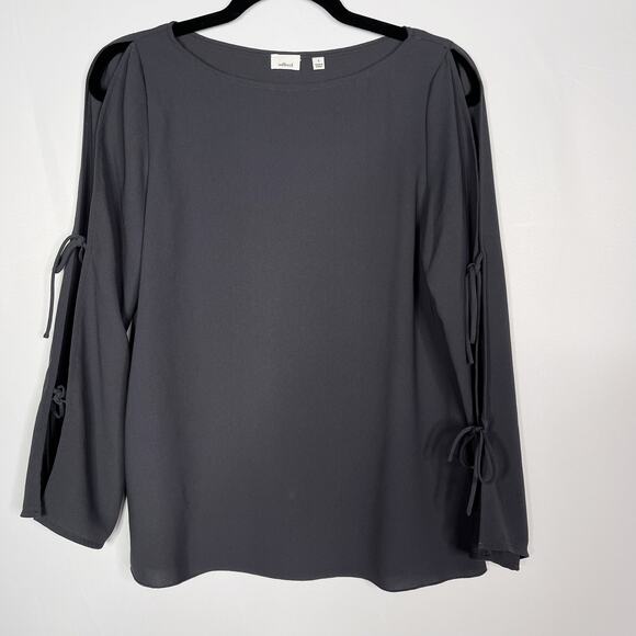 Aritzia Wilfred Small S Gray Pozzi Open Tie Sleeve Blouse Long Sleeve Top - Picture 1 of 9